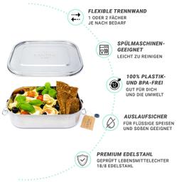 ظرف غذای HELDENA Lunchbox Classic XL با حجم 1400 ml – ظرف استیل ناهار و میانوعده همراه با دیواره جداکننده 2